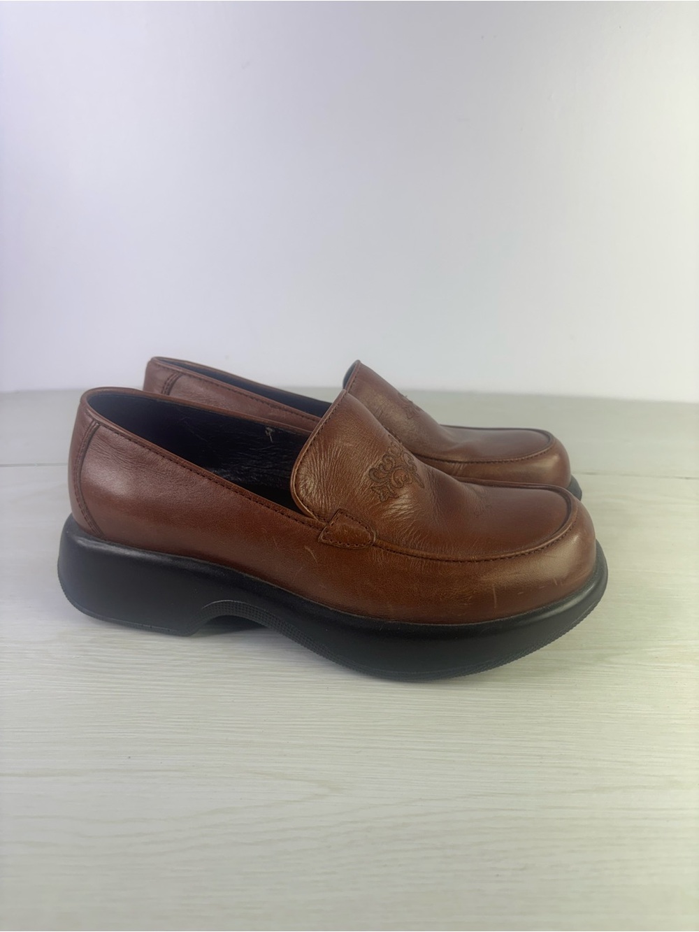 Dansko vintage brown floral leather platform clog loafers size 39